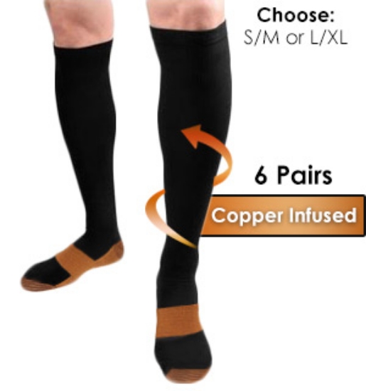 6 Pairs of Copper Infused Compression Socks - PulseTV